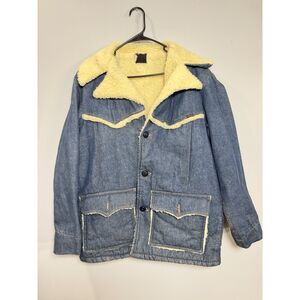 Vintage Roebucks Sherpa Lined Denim Jacket Mens XL Sears Western Trucker Ranch